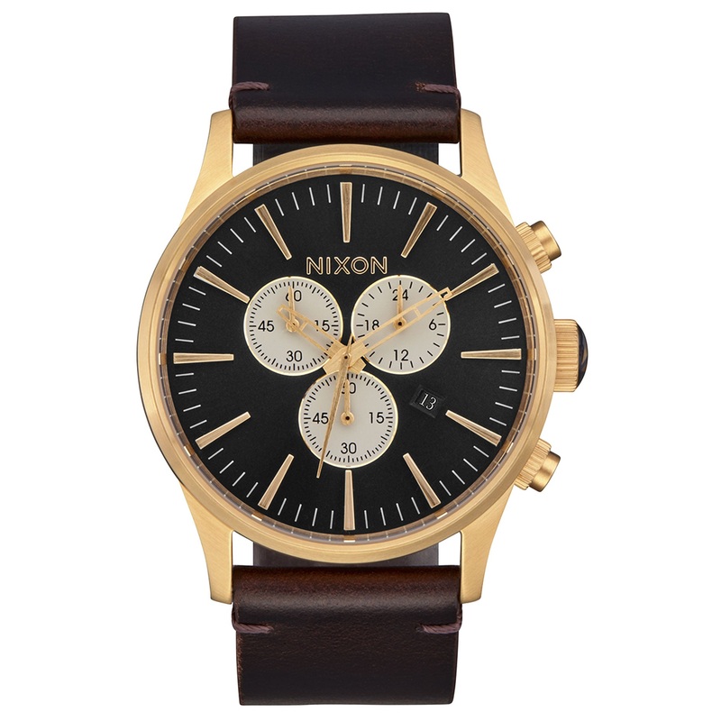 Sentry Chrono Leather Watch O/S GOLD/INDIGO/BROWN (5033)