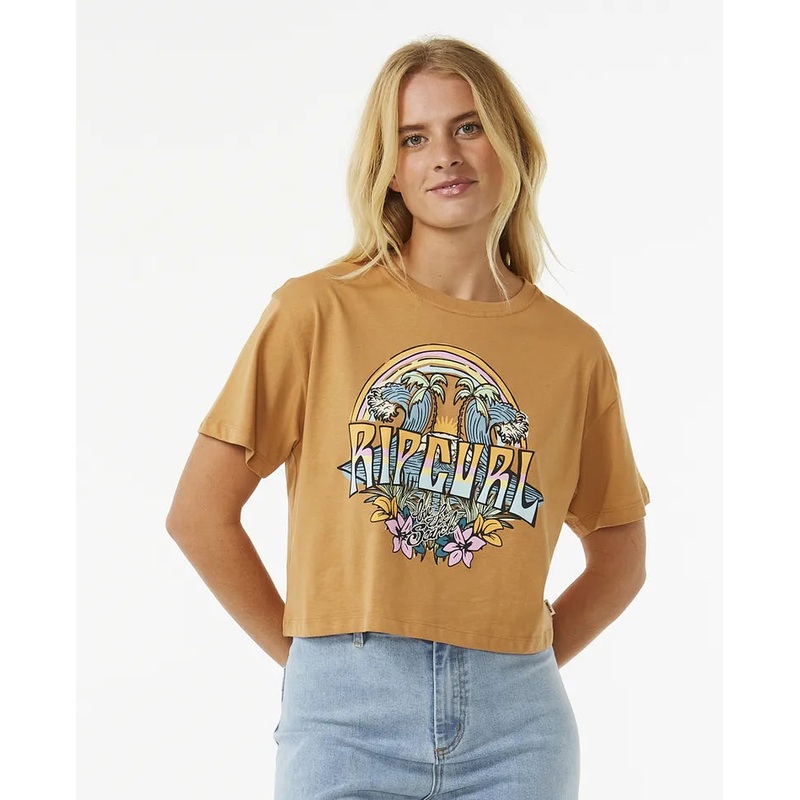 Women’s Block Party Crop Tee LIGHT BROWN XS