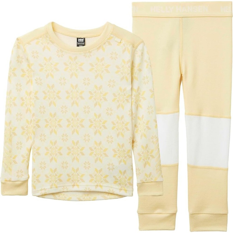 Helly Hansen Junior’s Lifa Merino Base Layer Set 122/7 Yellow Creme Snowflake New