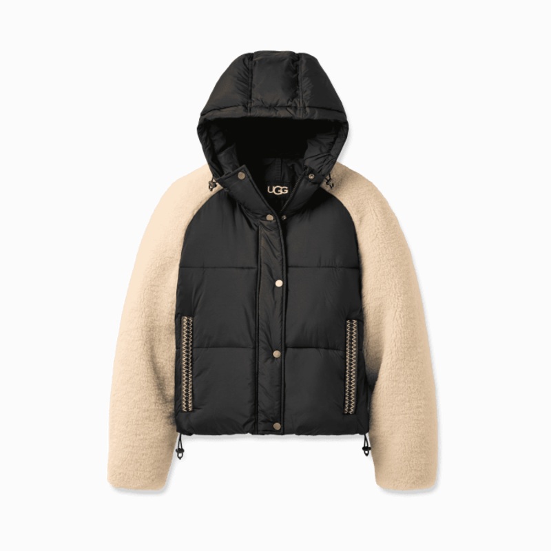 Ugg Women’s Mykah UGGbraid Puffer Jacket BKCRM Black/Cream XS