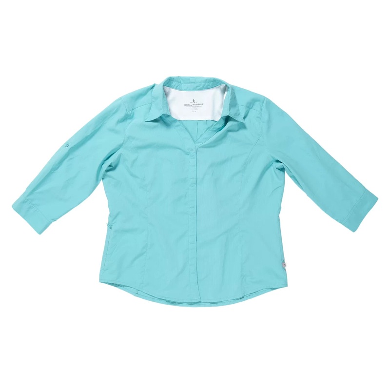 Royal Robbins Expedition Stretch 3/4 Sleeve Shirt – Womens L Light Blue