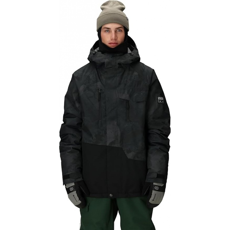 686 Mens Geo Insulated Jacket – Breathable Thermal Clothing with Asymmetrical Look – Water & Weather Resistant – Black Hemisphere, Medium | C&R Ski/Outdoor